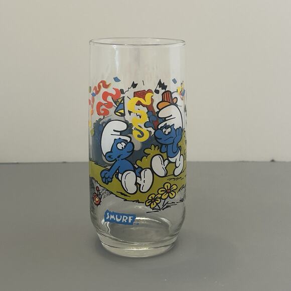 Smurf Clumsy and Harmony Collector Glass/Tumbler 1983 Peyo Vintage 6” Lot of 2 - Picture 10 of 11